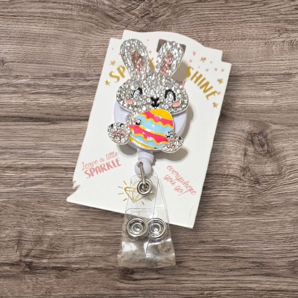 Sparkly Silver Bunny Badge Reel
